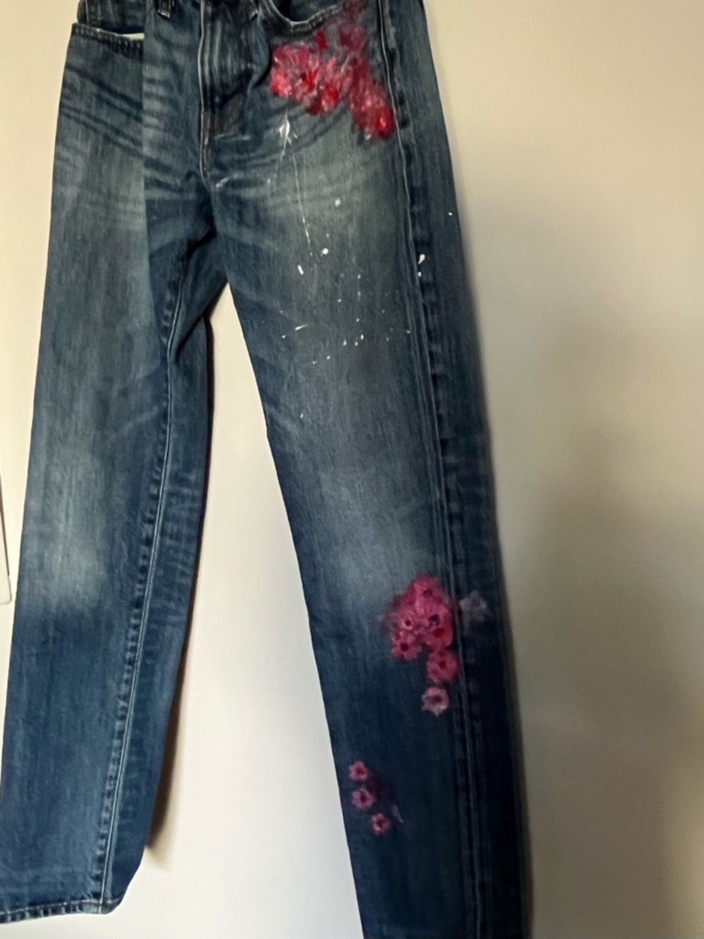 J. Crew Women's Skinny Jeans with hand painted cherry blossom floral motif
